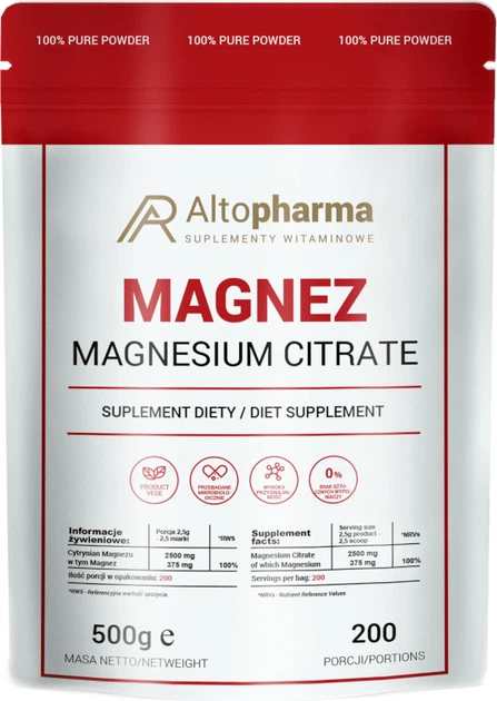 Suplement diety Alto Pharma Magnez Magnesium Citrate w proszku 500 g (5903661237516) - obraz 1