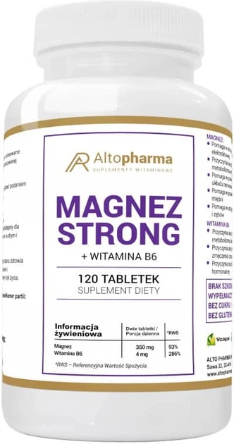 Suplement diety Alto Pharma Magnez Strong + Witamina B6 120 tabletek (5903661237523) - obraz 1