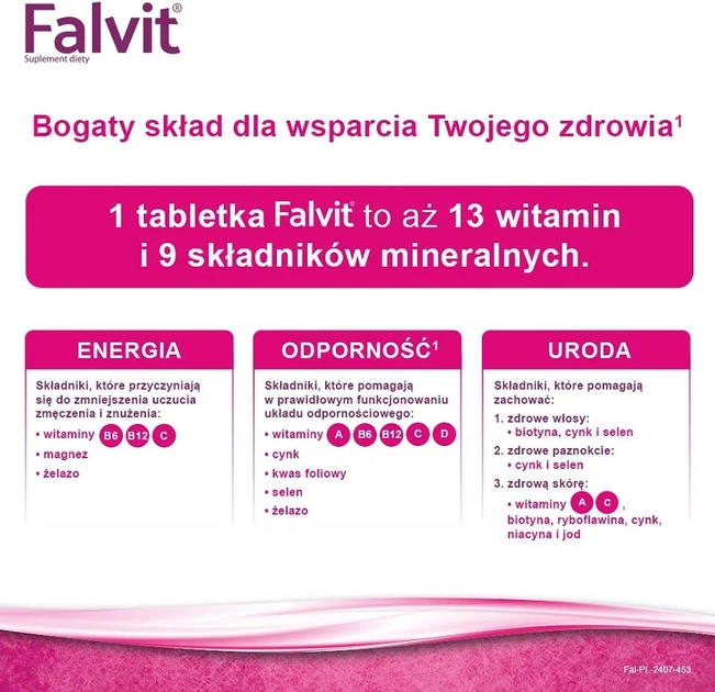 Suplement diety Jelfa Falvit 60 + 10 tabletek (5904398388014) - obraz 2