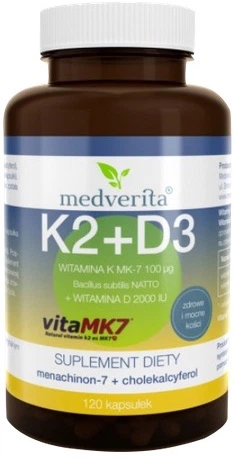 Suplement diety Medverita Witamina K2 MK-7 100 µg + Witamina D3 2000 IU 120 kapsułek (5905669084161) - obraz 1