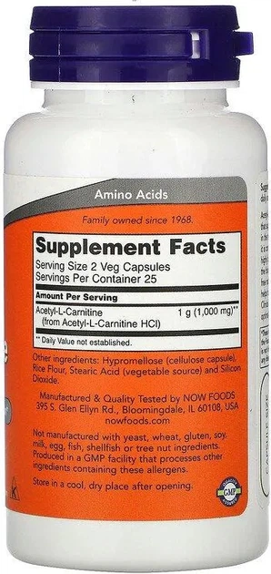 Дієтична добавка Now Foods Acetyl-L-Carnitine 500 мг 50 капсул (733739000750) - зображення 2
