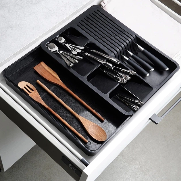 Органайзер для столових приборів у шухляду Vilde розсувний Чорний 40 x 31 см (5904316477288) - зображення 2