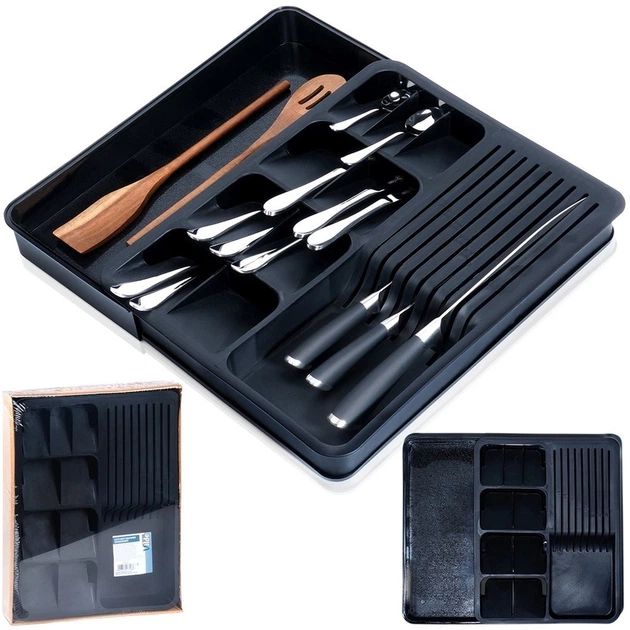 Органайзер для столових приборів у шухляду Vilde розсувний Чорний 40 x 31 см (5904316477288) - зображення 14