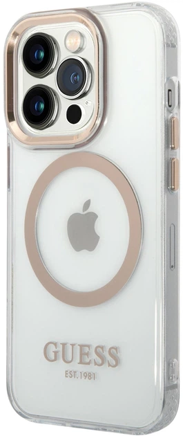 Etui plecki Guess Metal Outline Magsafe do Apple iPhone 15 Pro Max Transparent/Gold (3666339196929) - obraz 2