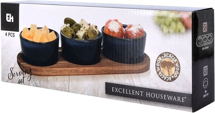 Zestaw misek na przekąski Excellent Houseware ceramicznych na tacy Niebieski 3 szt (139309-N) - obraz 9