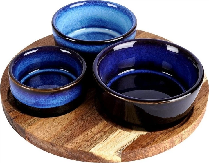 Набір мисок для закусок Excellent Houseware керамічних на підносі Синій 4 предмети (139308-N) - зображення 1