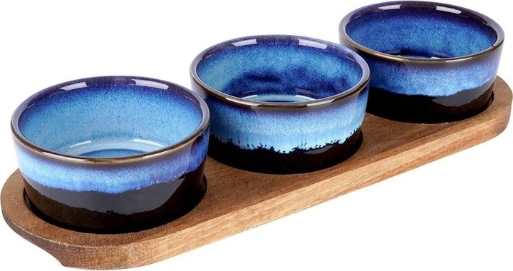 Zestaw misek na przekąski Excellent Houseware ceramicznych na tacy Niebieski 3 szt (139309-N) - obraz 1