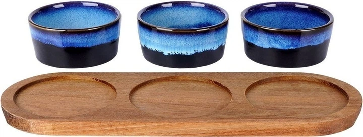 Zestaw misek na przekąski Excellent Houseware ceramicznych na tacy Niebieski 3 szt (139309-N) - obraz 3