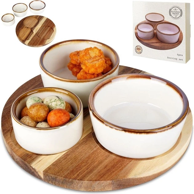 Zestaw misek na przekąski Excellent Houseware ceramicznych na tacy Biały 3 szt (8720573351836) - obraz 4