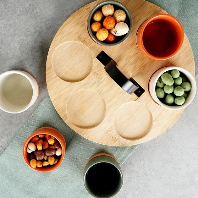 Zestaw misek na przekąski Excellent Houseware ceramicznych na tacy Wielokolorowy 7 elementów (8721037099929) - obraz 6