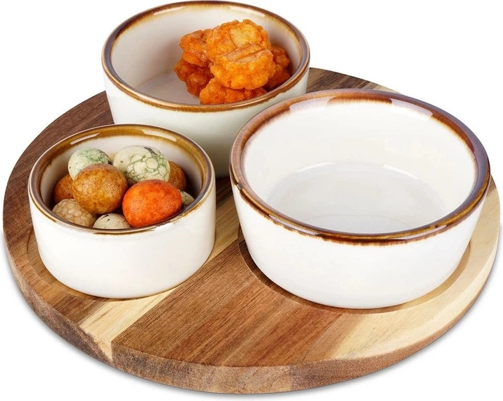 Zestaw misek na przekąski Excellent Houseware ceramicznych na tacy Biały 3 szt (8720573351836) - obraz 2