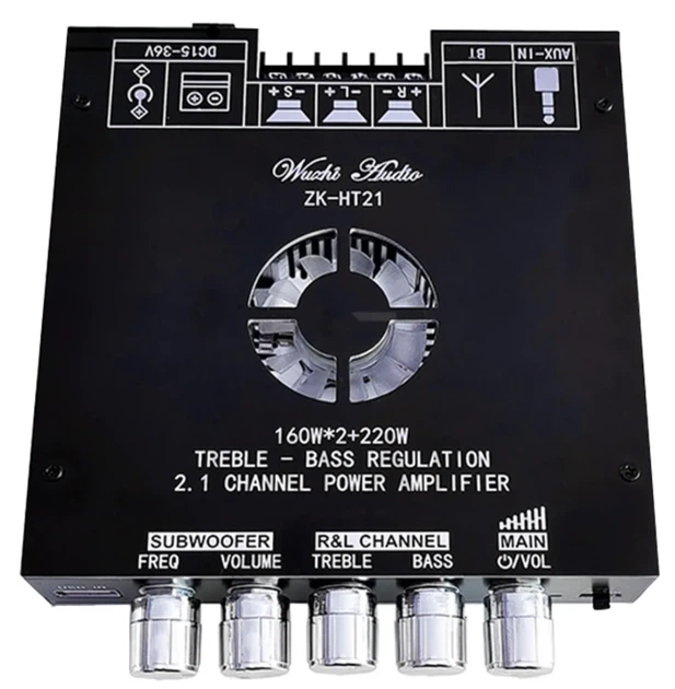 Аудіо підсилювач TDA7498E 2.1, 15-36В, 2x160(Стерео+сабвуфер) + 220Вт, Bluetooth 5.0, AUX, USB, ZK-HT21 - Фото 3 Аудіо підсилювач TDA7498E 2.1, 15-36В, 2x160(Стерео+сабвуфер) + 220Вт, Bluetooth 5.0, AUX, USB, ZK-HT21 - зображення 3