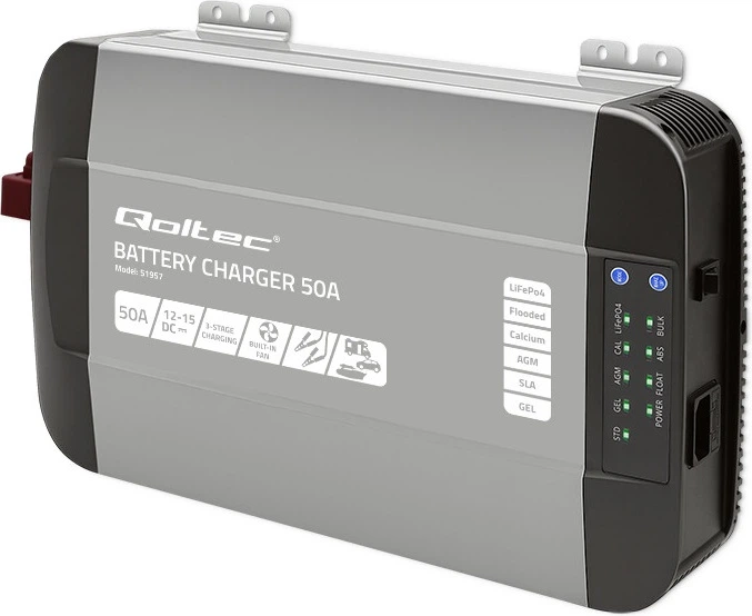 Розумний  зарядний пристрій Qoltec Monolith для акумуляторів LiFePO4 AGM GEL SLA 50A 12V (5901878519579) - зображення 2