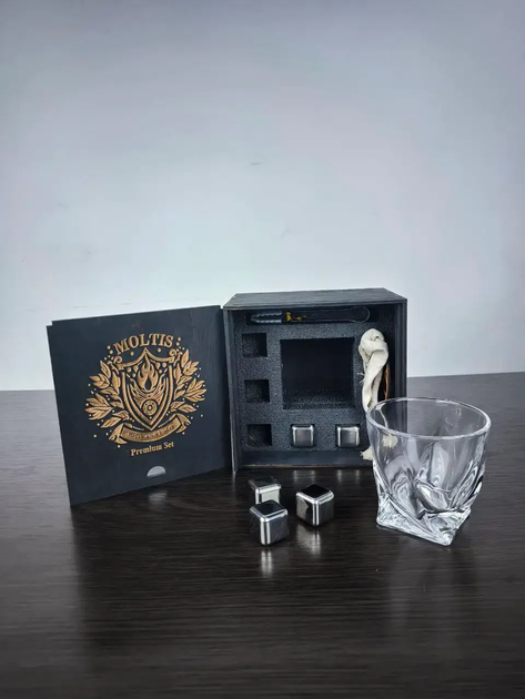 Подарочный набор для виски Moltis Premium Quadro — бокал, щипцы, мешочек, подставка и 5 охлаждающих кубиков (MR-1024) 10061 - изображение 3