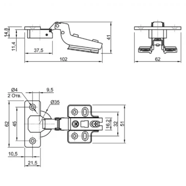 Петля Muller внутрішня з посиленою лапкою з пружиною 110° Slide-On D-35мм без доводчика (MP0020) - Фото 3 Петля Muller внутрішня з посиленою лапкою з пружиною 110° Slide-On D-35мм без доводчика (MP0020) - изображение 3