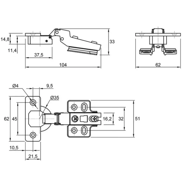 Петля Muller напівнакладна 110° Slide-on D=35мм без доводчика з пружиною з посиленою лапкою Нікель (MP0085) - изображение 2
