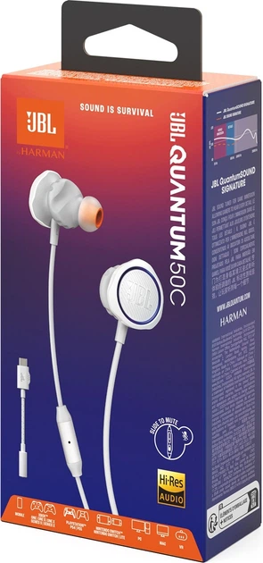 Навушники JBL Quantum 50C White (JBLQTUM50CWHT) - зображення 7