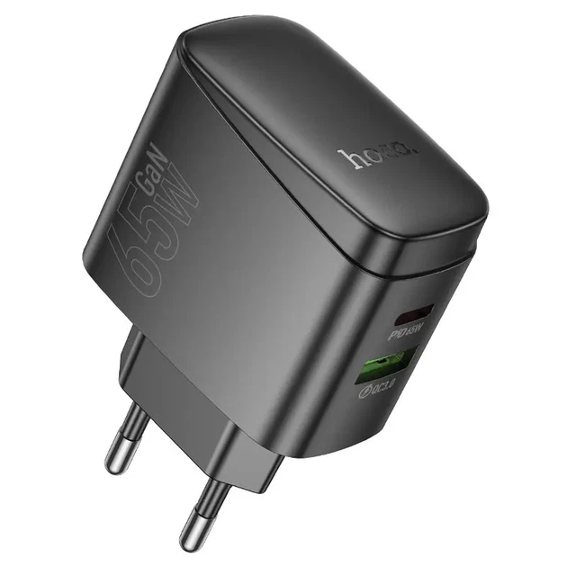 Зарядне GaN HOCO CS63A 65W Bright Type-C PD45W, USB QC18W чорне - Фото 1 Зарядне GaN HOCO CS63A 65W Bright Type-C PD45W, USB QC18W чорне - изображение 1