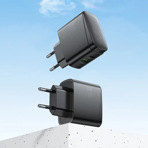 Зарядне GaN HOCO CS63A 65W Bright Type-C PD45W, USB QC18W чорне - Фото 5 Зарядне GaN HOCO CS63A 65W Bright Type-C PD45W, USB QC18W чорне - изображение 5