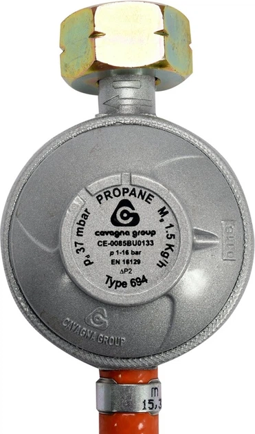 Reduktor gazowy VOREL z wężem 1.5 m do podłączenia butli gazowej z grillem 99671 (5906083039232) - obraz 2