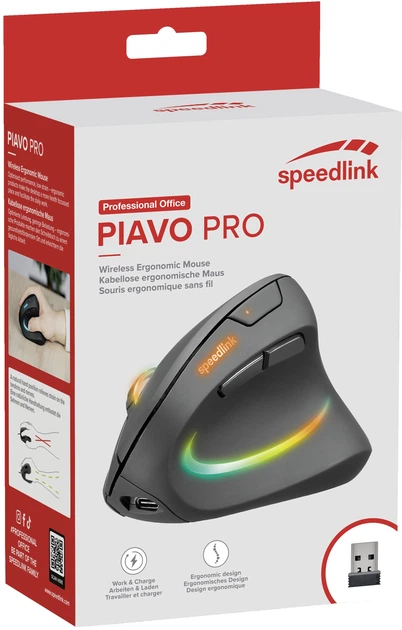 Миша Speedlink Piavo Pro RGB Rechargeable Vertical Ergonomic Mouse Wireless Rubber-Black (4027301907223) - зображення 5