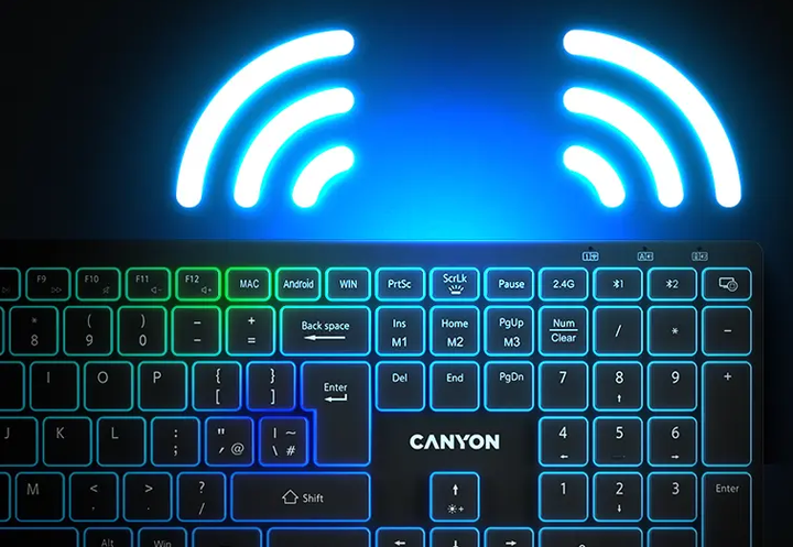 Клавіатура бездротова Canyon HKB-W11 Slim Dual Mode Wireless/Bluetooth RGB Black (CNS-HBTK11B) - зображення 7