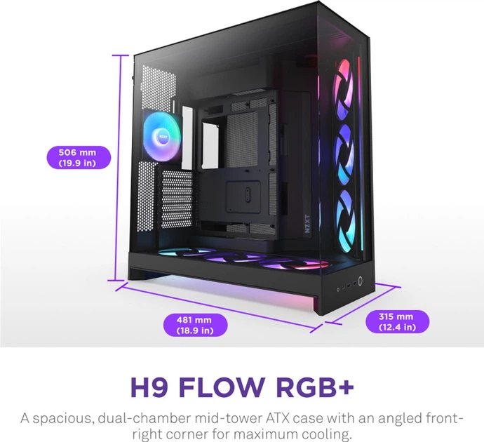 Obudowa NZXT H9 Flow RGB+ Black (CM-H92FB-P1) - obraz 3