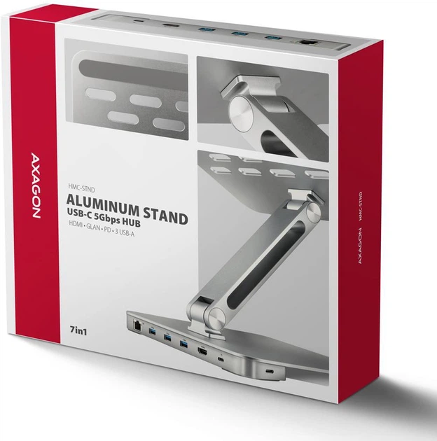 Підставка для ноутбука AXAGON HMC-STND USB-C 5Gbps 7in1 Silver (HMC-STND) - зображення 4