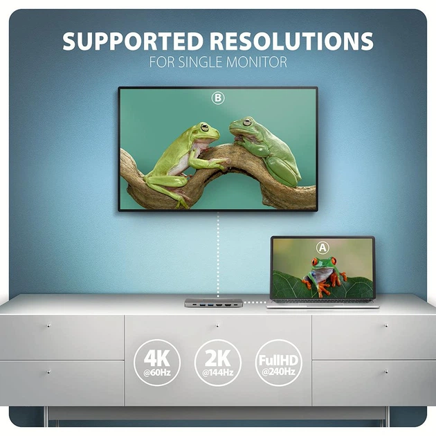 USB-хаб Axagon HMC-7HX2 USB-C 5Gbps DUAL 4K Display 7in1 hub Grey - зображення 4