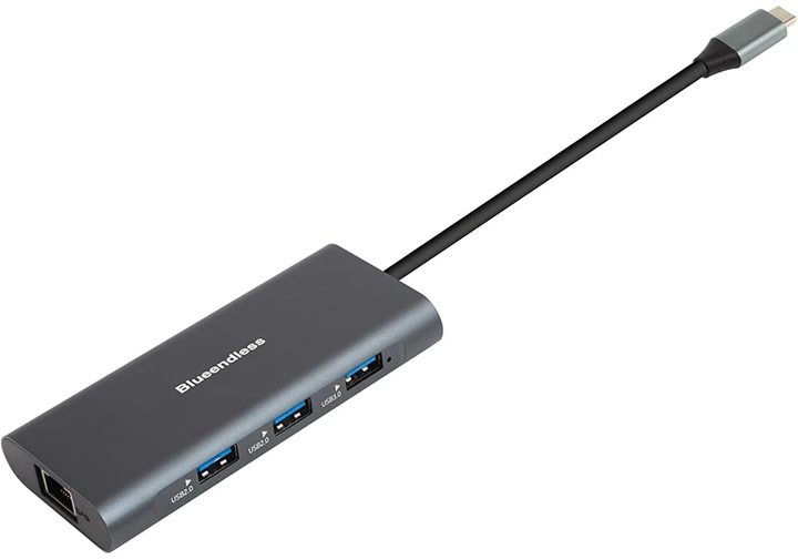 Adapter PowerPlant USB Type-C - 2 x USB 3.0, 1x USB 2.0, 1x Type C (PD), HDMI, SD, RJ45 (CA913497) - obraz 3