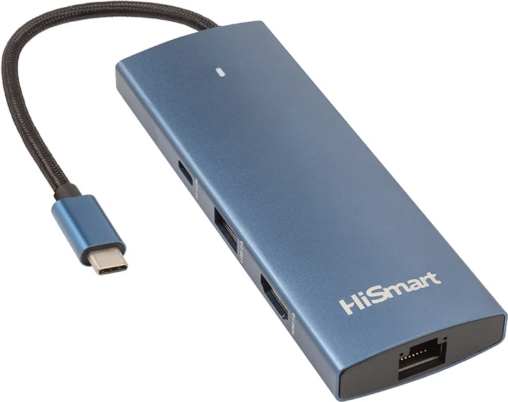 USB-hub HiSmart HDMI + 2xUSB 3.0 + PD 100W + USB 2.0 + SD/TF 3.0 + LAN RJ45 (CA914357) - obraz 1