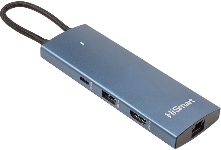 USB-hub HiSmart HDMI + 2xUSB 3.0 + PD 100W + USB 2.0 + SD/TF 3.0 + LAN RJ45 (CA914357) - obraz 2