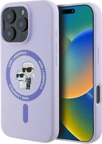 Etui plecki Karl Lagerfeld Silicone Karl&Choupette Heads Ring MagSafe do iPhone 16 Pro Max Purple (3666339318758) - obraz 1