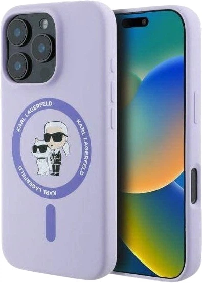 Etui plecki Karl Lagerfeld Silicone Karl&Choupette Heads Ring MagSafe do iPhone 16 Pro Purple (3666339318741) - obraz 1
