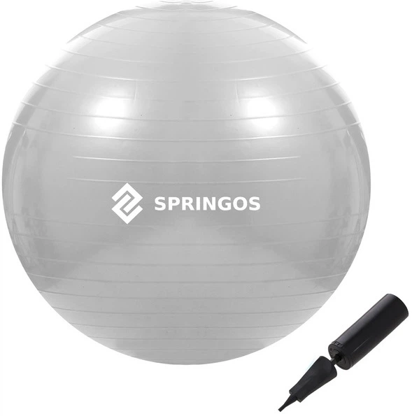 Фітнес м'яч Springos FB0008 75 см з насосом Сірий (5907719403205) - зображення 1