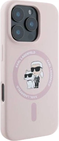 Etui plecki Karl Lagerfeld Silicone Karl&Choupette Heads Ring MagSafe do iPhone 16 Pro Max Pink (3666339318796) - obraz 3