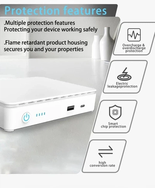 Бесперебойник для роутера 15600 mAh 35W ИБП повербанк компактный для медиаконвертера павербанк wi fi роутеров 5v 9v 12 вольт mini ups M1550 с аккумулятором источник бесперебойного питания вай фай power bank повербанки бесперебойники - изображение 8