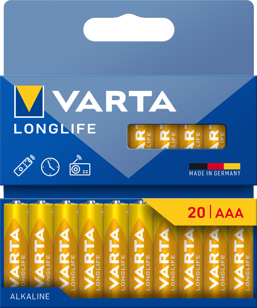 Батарейка Varta Longlife AAA PACK 20 Alkaline (4103101720) - Фото 1 Батарейка Varta Longlife AAA PACK 20 Alkaline (4103101720) - изображение 1