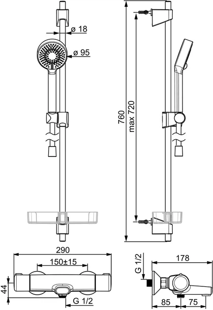Bateria wannowa z kompletem prysznicowym Oras Nova 7414U - obraz 2