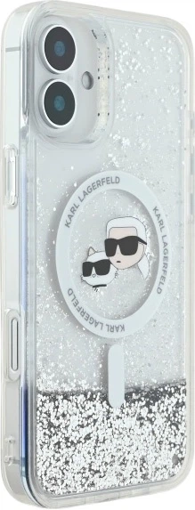 Etui plecki Karl Lagerfeld Liquid Glitter Karl&Choupette Head Magsafe do iPhone 16 Plus Transparent (3666339319137) - obraz 4