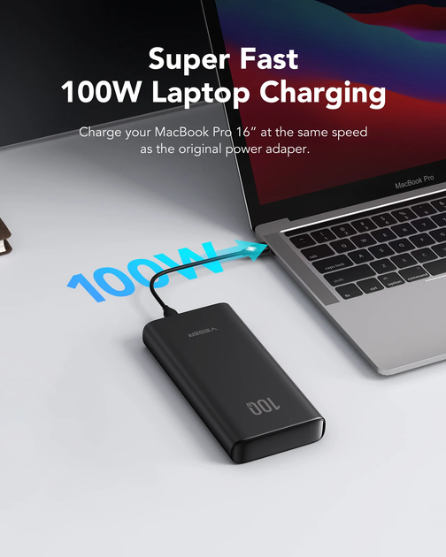 УМБ Veger T100 20000 mAh 100W PD/QC3.0 Black (6970453555461) - зображення 3