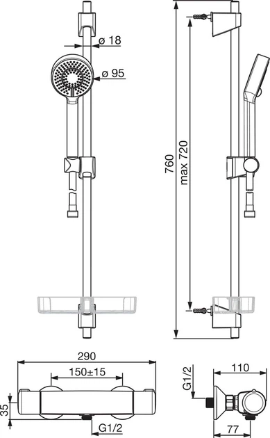 Bateria wannowa z kompletem prysznicowym Oras Nova 7413U - obraz 2