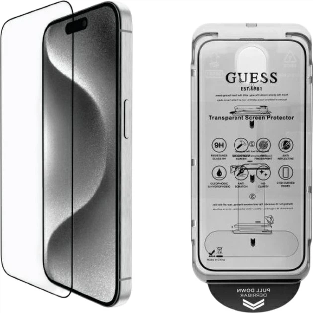 Szkło hartowane Guess Screen Protector 2.5D Outline do Apple iPhone 16 Black (GUTGP16SBOKGCIT) - obraz 1