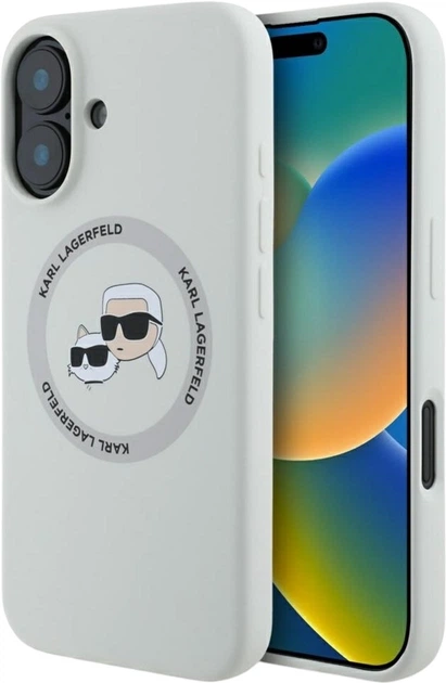 Etui Karl Lagerfeld Silicone Double Heads And Circle MagSafe do Apple iPhone 16 Beige (KLHMP16SSKCHTCE) - obraz 1