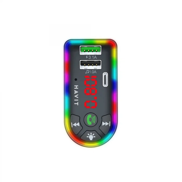 FM-модулятор HAVIT HV-FM813BT 2USB USB-C RGB Black - изображение 2