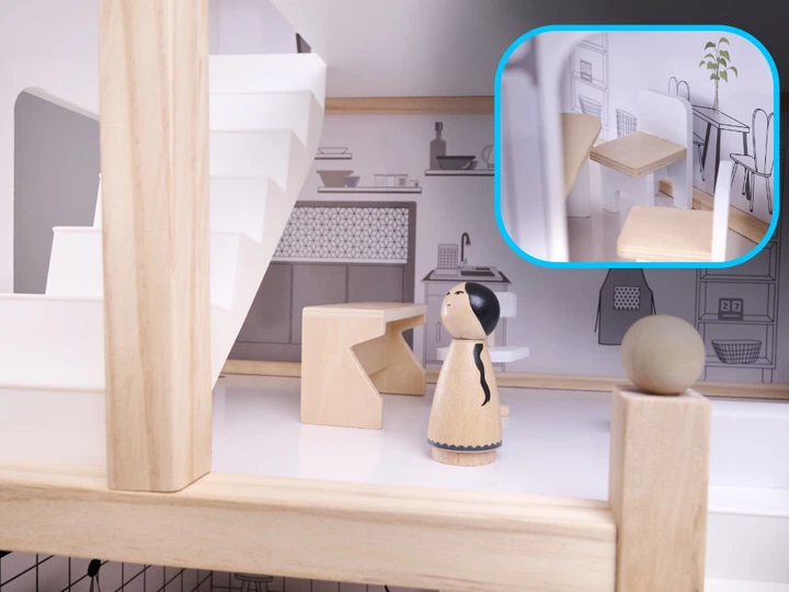 Domek dla lalek KIK drewniane Mebelki 80 cm Biały Szary (5903039729193) - obraz 6