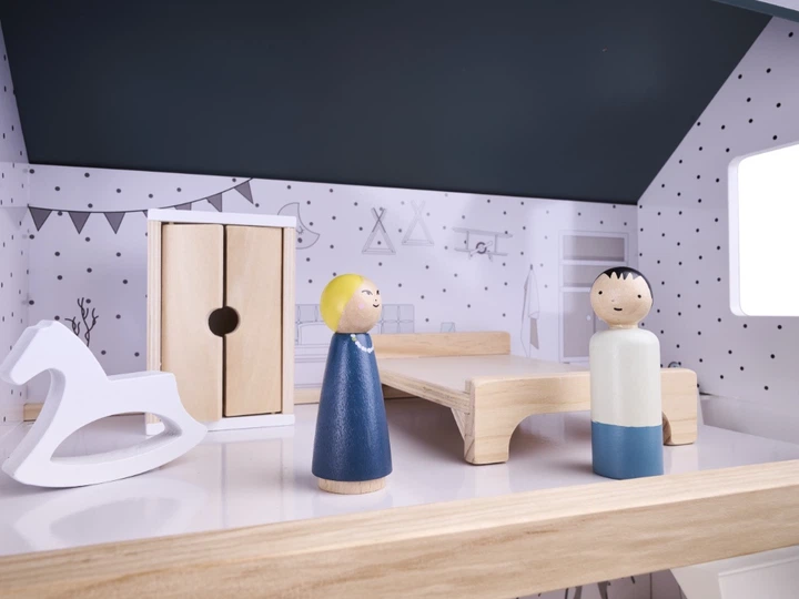 Domek dla lalek KIK drewniane Mebelki 80 cm Biały Szary (5903039729193) - obraz 4