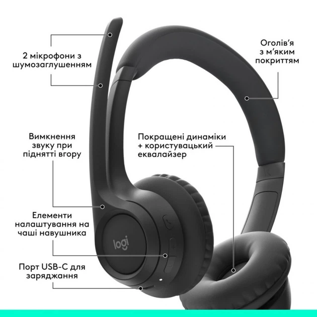 Наушники Logitech Zone 300 Bluetooth Graphite (981-001407) - зображення 6