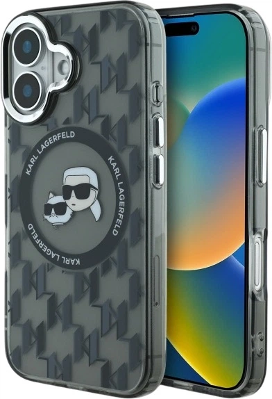 Панель Karl Lagerfeld IML Monogram Karl&Choupette Head MagSafe для iPhone 16 Black (3666339318369) - зображення 1