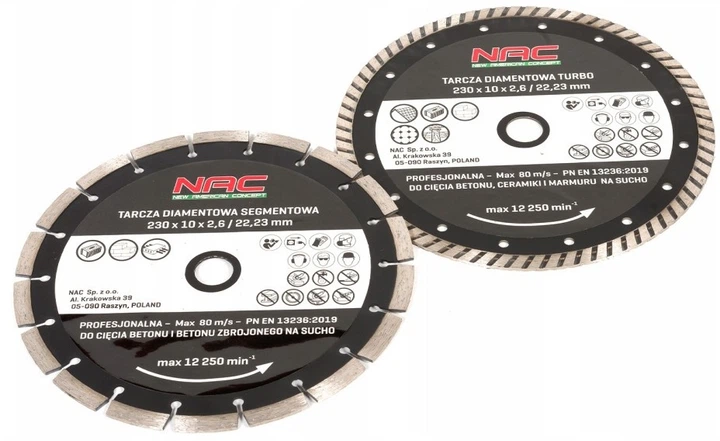 Набір алмазних дисків Nac 230 мм / 22.23 мм DC-2SET 2 шт. (5902490788527) - зображення 1